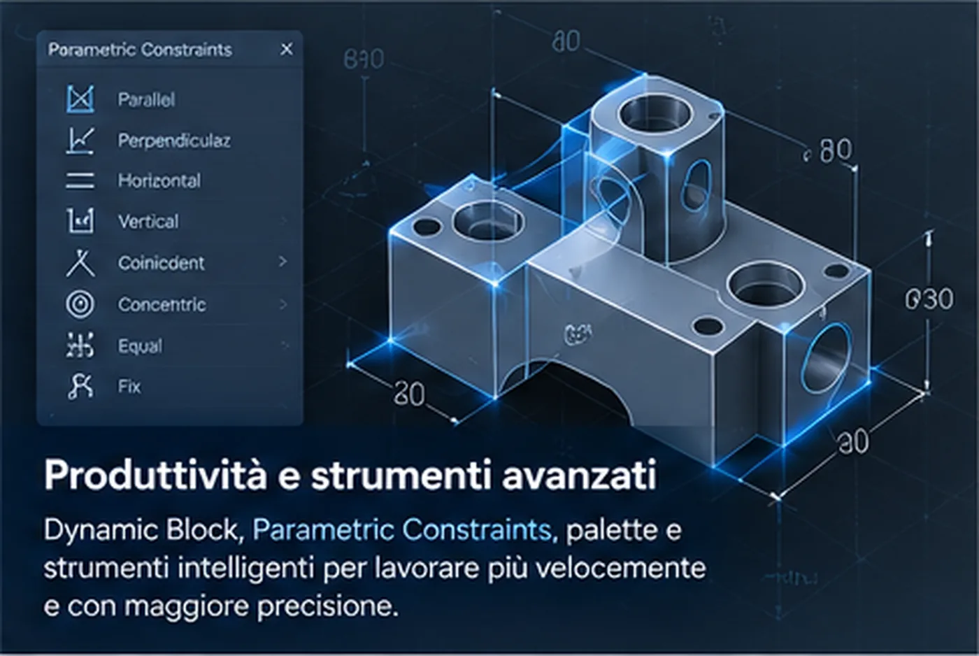 Vincoli parametrici applicati a un blocco dinamico in GstarCAD 2027
