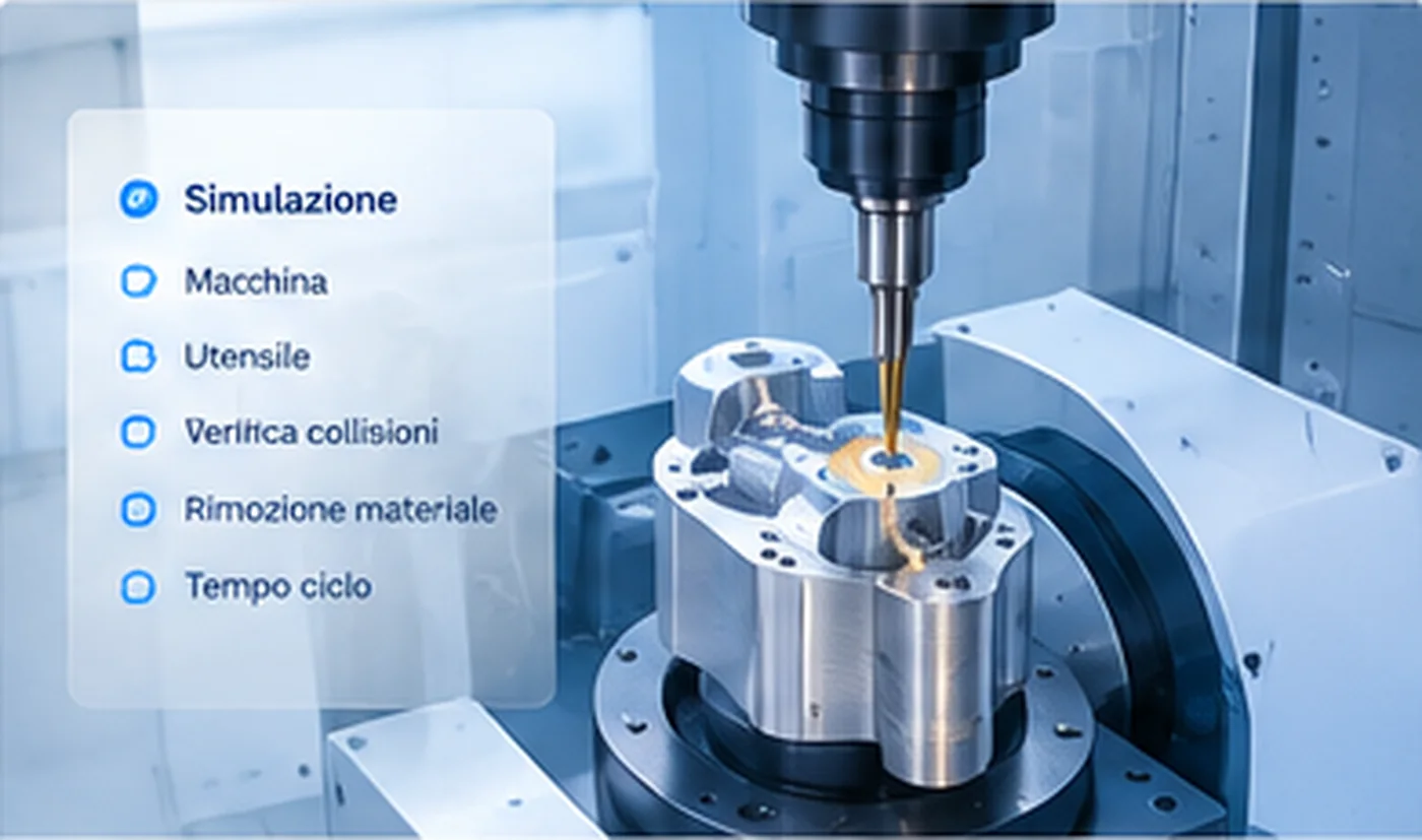 Simulazione RhinoNC di macchina, utensile e percorso prima della produzione CNC